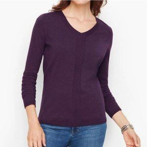TALBOTS Long Sleeve V-Neck Sweater Cotton Blend - Dark Eggplant Purple Sz SMALL
